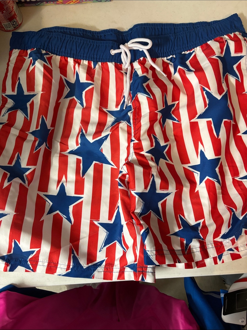 MAD Engine Red White and Blue Star & Stripe Men's Swim Trunks